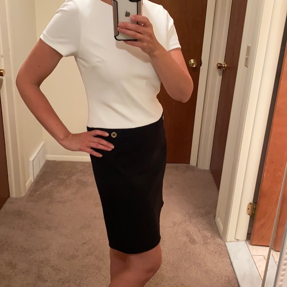 Tommy Hilfiger Women's Dress, Black And White, Gold Button